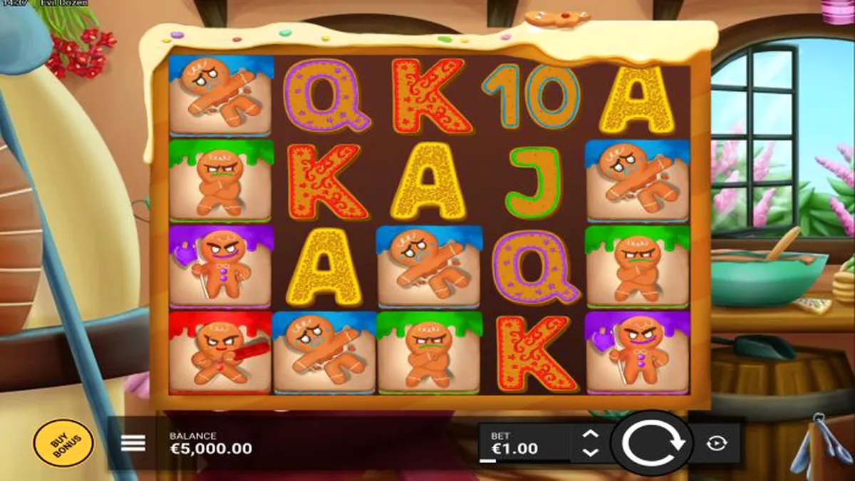 Cenário festivo e sombrio do jogo de slot Evil Dozen com elementos de casas de gengibre.
